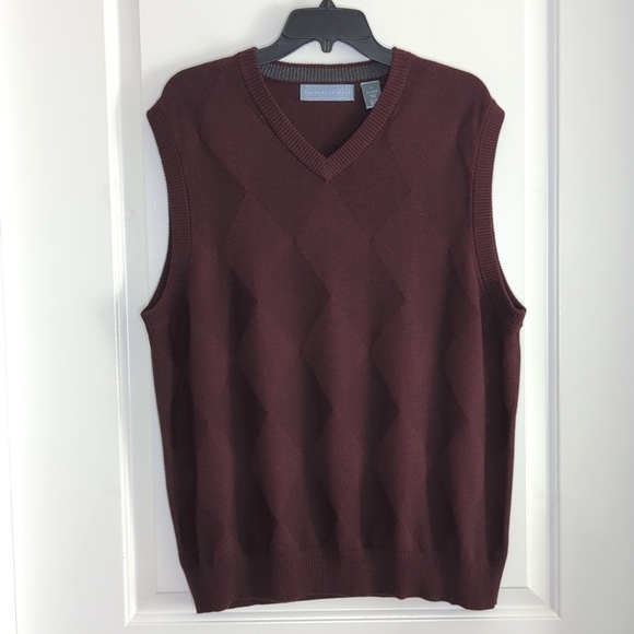Oscar De La Renta Men's 100% Cotton Sweater Vest Burgundy Diamond Size L - Picture 2 of 11